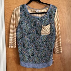 Anthropologie 9-HI5 STCL mixed pattern short sleeve blouse size small